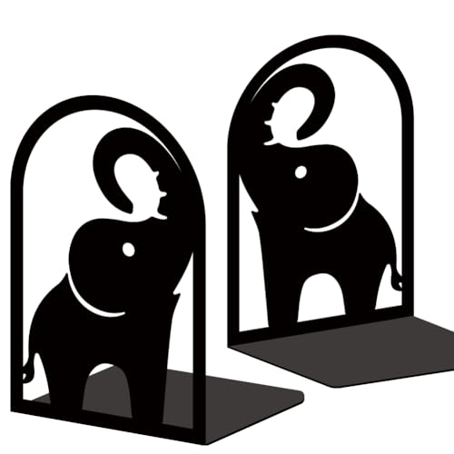 INFUNLY 1 Paar Buchstützen Aus Metall Für Regale Elefantenrüssel Schwarzer Bücherregalhalter Ständer Buchstopper Unterstützung Für Schreibtisch 7.1x4.7x3.5 für Zuhause Büro Bibliothek Schule Dekor von INFUNLY