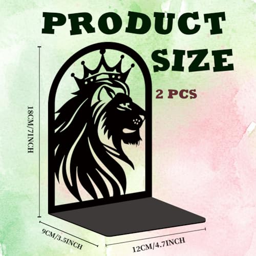 INFUNLY 1 Paar Metall Buchenden für Regale Krone Löwe Nicht-Rutschen Bücherregal Halter Stand Schwarz Buch Stopper Unterstützung für Desktop 7.1x4.7x3.5“ für Home Office Bibliothek Schule Küche Dekor von INFUNLY