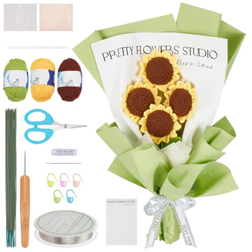 INFUNLY 10 Stück Sonnenblumen-Häkelset Für Anfänger, Komplette Blumen-Häkelsets Für Erwachsene Und Kinder, Anfänger Mit Anleitung Und Video-Tutorials, Häkelset als Geschenk Zum Muttertag, Hochzeit, Ge von INFUNLY