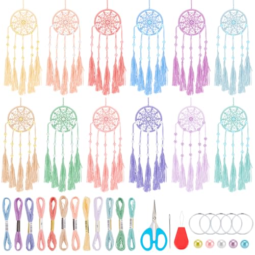 INFUNLY 12er Set Farbenfroher Mini Traumfänger DIY Set mit Anleitung - Boho Traumfänger Bastelset als Taschenanhänger oder Wanddekoration für Erwachsene INFUNLY 12er Set Farbenfroher Mini Traumfänger DIY Set mit Anleitung - Boho Traumfänger Bastelset als Taschenanhänger oder Wanddekoration für Erwachsene von INFUNLY