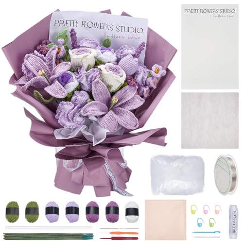 INFUNLY 15 Stück gemischte Häkelblumenstrauß, handgefertigt, künstliches Blumen-Set für Frauen, gestrickter Blumenstrauß, handgewebt, gehäkelt, Blumenstrauß mit Anleitung (evtl. nicht in deutscher von INFUNLY