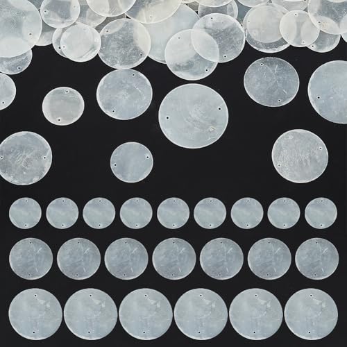 INFUNLY 150 Stück Perlweiße Runde Natürliche Muscheln Capiz Muscheln 3 verschiedene Größen von Austernschalen Zum Basteln Mit 2 Löchern Handgefertigte Windspiele DIY Bastelarbeiten Zum Aufhängen Für Z von INFUNLY