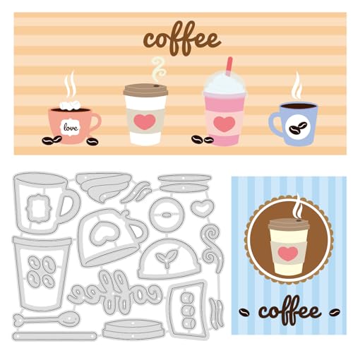 INFUNLY 16 x Kaffeetassen-Stanzschablonen, Karbonstahl, Prägeschablonen, Werkzeug für Kartenherstellung, DIY, Scrapbooking, Album, dekorativ von INFUNLY