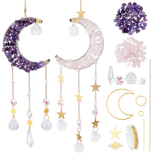 INFUNLY 2 Set DIY Mondkristall Sonnenfänger Kits Boho Hängefenster Sonnenfänger Kit Mit Anleitung Kristalle In Großen Mengen Regenbogen Lichtfänger Kit Edelsteinperlen Sonnenfänger Set als Dekoration von INFUNLY