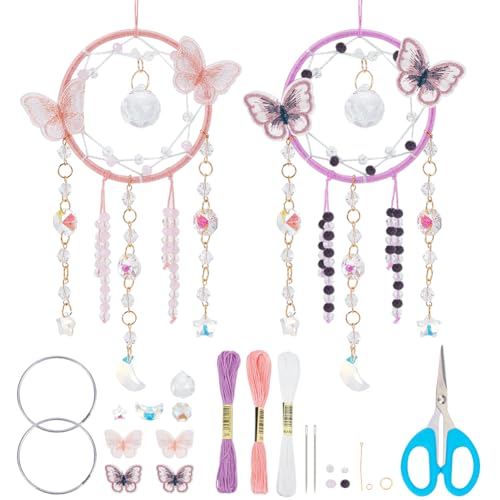 INFUNLY 2 Sets Schmetterlings-Traumfänger Im Boho-Stil, Kleines Kristall-Set Für Anfänger, Mond, Stern, Basteln Sie Ihr Eigenes Set Mit Anleitung Für Schlafzimmer, Wandbehang von INFUNLY