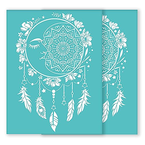 INFUNLY 2 Stück Traumfänger Selbstklebende Siebdruck-Schablonen 8.5x11(1) cm Mond-Blumen-Netz Transfer-Kreidepaste Farbschablonen Wiederverwendbare Mond-Schablonen Für DIY-Malerei Schlafzimmer von INFUNLY