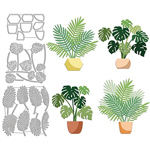 INFUNLY 24 Stück Blatt Gestanzte Metallpalmenblätter Stanzformen Blumentopf Prägeschablone Tropische Pflanze Stanzteile Für Sommerkartenherstellung DIY Scrapbooking Papieralbum Dekor Ostergeschenk von INFUNLY