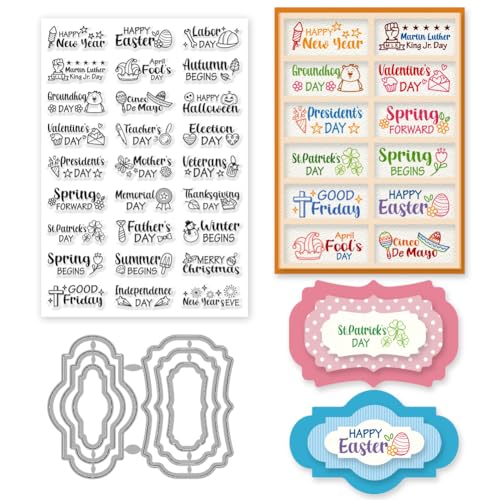 INFUNLY 27 Stück Segenswort-Stempel Und Stanzformen Für Die Kartenherstellung Segensworte Motivierende Zitate Transparente Silikon-Stempel Und Etiketten-Stanzform Zum Prägen Album DIY Basteln von INFUNLY