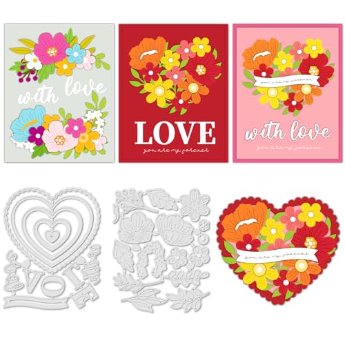 INFUNLY 28 Stile Blumen-Stanzformen Herz-Stanzformen Für Die Kartenherstellung Herz-Stanzform Metallschablone Mehrfach Geformt DIY-Handwerk Prägewerkzeuge Für Album Scrapbooking von INFUNLY