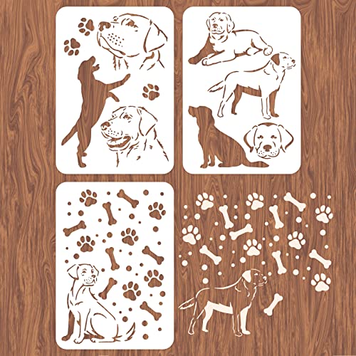 INFUNLY 3 Stück Labrador Hund Wandschablonen Zum Bemalen 11.7x8.3" Fliesenschablonen-Set Wiederverwendbare Kunststoff-Wandschablonen Vorlage Zum Bemalen von Holz Wand Möbeln Bodenfliesen Stoff von INFUNLY