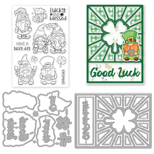 INFUNLY 3PCS St. Stempel Und Stanzformen Zum Thema „Patrick'S Day“ Für Die Kartenherstellung Durchsichtige Stempel Und Stanzformen „Zwerg“ Kleeblatt-Stempelrahmen Stanzformen Wort-Stempel Für DIY von INFUNLY
