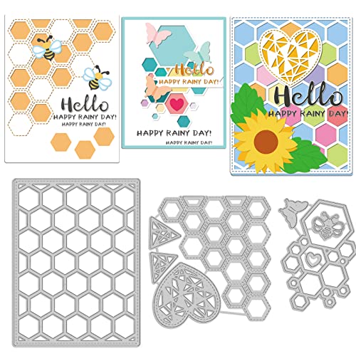 INFUNLY 3pcs/set Hexagon Frame Stanzen Honeycomb Net Cutting Matrizen Geometrie Netting Hintergrund Stanzen Metall Prägeschablonen für Weihnachten Karte Scrapbooking DIY Handwerk Album Papier Dekor von INFUNLY