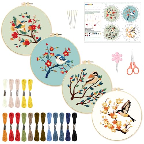 INFUNLY 4 Packung Kolibri-Sticksets Für Anfänger Blumen-Kreuzstichset Tier-DIY-Nadelspitze-Set Stickset Mit Blumenstempel Mit Anleitung Stickrahmen Fäden INFUNLY 4 Packung Kolibri-Sticksets Für Anfänger Blumen-Kreuzstichset Tier-DIY-Nadelspitze-Set Stickset Mit Blumenstempel Mit Anleitung Stickrahmen Fäden von INFUNLY
