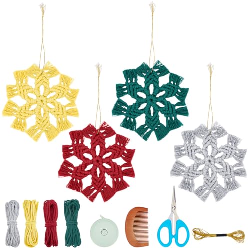 INFUNLY 4 Set DIY Makramee-Ornamente Weihnachten Schneeflocken-Makramee-Set Weihnachtsbaum-Hänge-Schneeflocken-Ornamente DIY Handgefertigtes Makramee-Set Wandbehang-Charms-Herstellungsset INFUNLY 4 Set DIY Makramee-Ornamente Weihnachten Schneeflocken-Makramee-Set Weihnachtsbaum-Hänge-Schneeflocken-Ornamente DIY Handgefertigtes Makramee-Set Wandbehang-Charms-Herstellungsset von INFUNLY