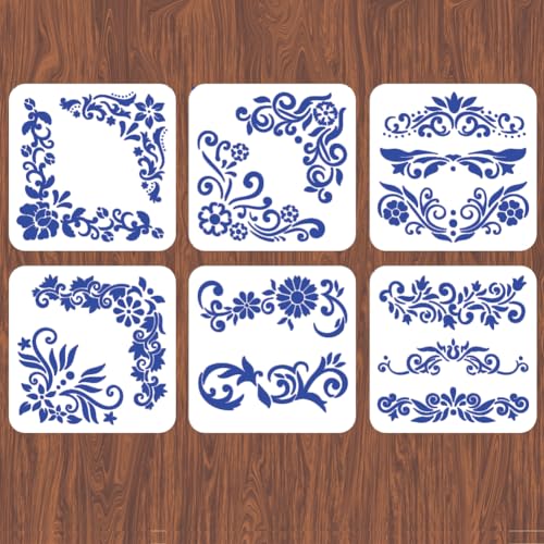 INFUNLY 6 Packung 7.9x7.9'' Mandala-Schablonen Wiederverwendbare Schablonen Zum Malen Auf Holz Flexible Mandala-Schablonen Wiederverwendbare Schablonen Kunstvorlagen Für Leinwand DIY Rock Sammelalbum von INFUNLY