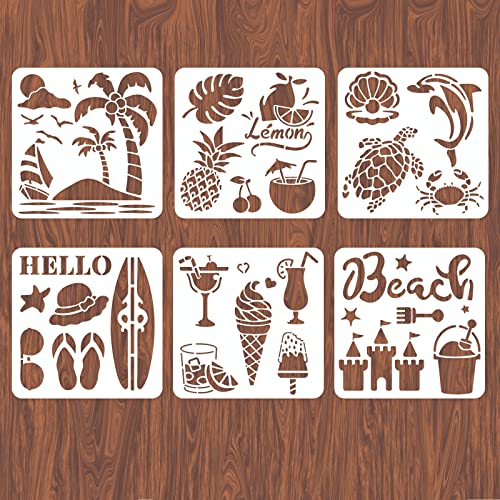INFUNLY 6 STÜCKE Getränkeschablonen zum Malen Strandschablonen zum Malen auf Holz Delphin Kokosnussbaum Schablonen Wiederverwendbare Ozean Schablonen Vorlage Wandschablonen für Scrapbook Kunst von INFUNLY