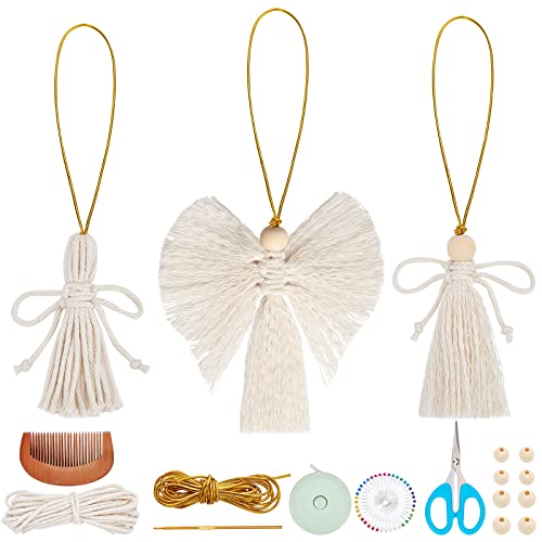 INFUNLY 6 Set DIY Makramee Angels Kit Mini Makramee Wandbehang Boho Xmas Makramee Ornamente 3 Stile Handgefertigte Gewebte Dekoration Für Weihnachten Geburtstag Hochzeit Party Wohnzimmer Schlafsaal von INFUNLY