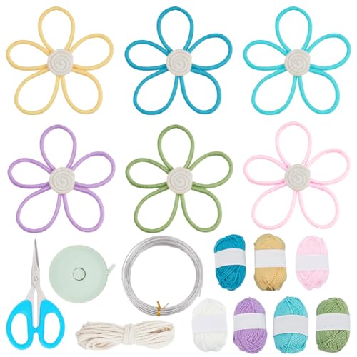 INFUNLY 6 Set Gänseblümchen Blumen Makramee Wandbehang Set Boho Wandbehang Set Gewebtes Gänseblümchen Dekor Blumen Wanddekoration Bohemian Wanddekoration Für Kinderzimmer Heim Wanddekoration Makramee von INFUNLY