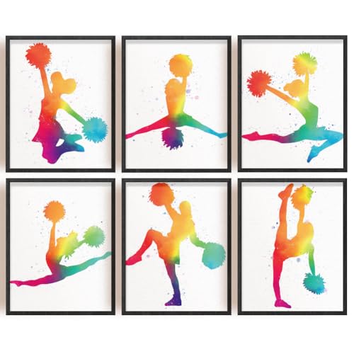 INFUNLY 6er Set Abstrakter Cheerleader Wandkunstdruck Ungerahmt Poster Mit Gymnastikmädchen Druck 8x10 ästhetisches Leinwandgemälde Mit Farbverlauf Tinte als Teamgeschenk Cheerleader Fanclub Schlafzi von INFUNLY