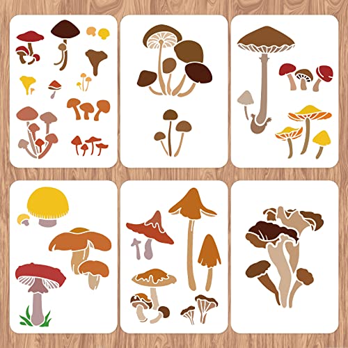 INFUNLY 6pcs Pilz Wand Schablonen für Malerei 11.7x8.3" Fliesen Schablone Set wiederverwendbare Kunststoff Wand Schablonen Vorlage für Malerei auf Holz Möbel Boden Fliesen Stoff DIY Zuhause Dekor von INFUNLY