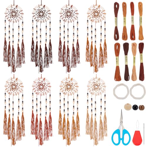 INFUNLY 8 Set DIY Rattan Mini Traumfänger Set für Anfänger Kleines Traumfänger Starter Set Mit Anleitung Braunes Traumfänger Set In Großpackung Basteln Sie Ihr Eigenes Traumfänger Set für Tasche Heim von INFUNLY