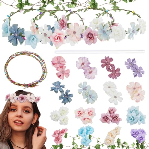 INFUNLY 8 Set Zum Selbermachen von Blumenkronen DIY Blumenkronen Bastelset Handgefertigtes Blumenkronen Girlanden Set Blumenkranz Für Blumen Blumenkrone Kopfhaar Accessoire Für Hochzeit Geburtstag Hei von INFUNLY