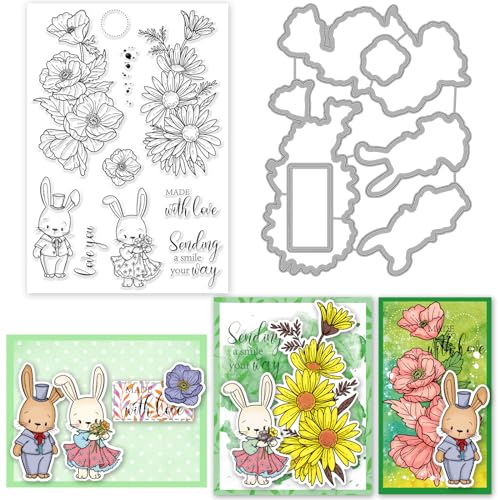 INFUNLY Blumen Kaninchen Klar Stempel Weihnachten Silikon Wörter Klar Stempel Transparent Gummi Stempel und Die Sets für DIY Weihnachten Scrapbooking Foto Album Handwerk Dekorationen von INFUNLY