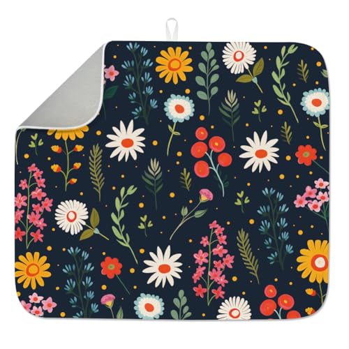 INFUNLY Boho Blumenmuster Abtropfmatte Für Die Küchentheke 16"x18" Boho Blumen saugfähige Abtropfmatte Rutschfest Schnelltrocknend Hitzebeständig Kaffeebar Matte Für Tisch Wasserhahn Spüle Kaffeebar von INFUNLY