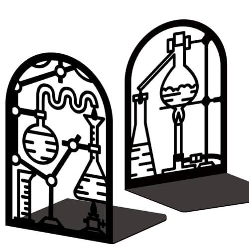 INFUNLY Buchstützen Zum Experimentieren Mit Chemie Dekorative Buchstützen Für Regale 4.7"×7.1" rutschfeste Robuste Buchstützen Schwarzer Buchstopper Aus Einzigartiger Buchständer Für Lehrer Freunde von INFUNLY