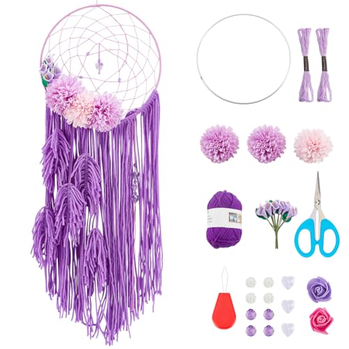 INFUNLY DIY-Traumfänger-Bastelset Handgefertigter Traumfänger Für Heimdekoration Machen Sie Ihren Eigenen Traumfänger Mit Künstlichen Blumen Hängende Verzierung Dekoration Segensgeschenk Mit Lila von INFUNLY