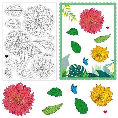 INFUNLY Dahlia Stempel-Set Blume Gummistempel zum Basteln Klare Gummistempel Kartenherstellung Zubehör für Scrapbooking Dekoration von INFUNLY