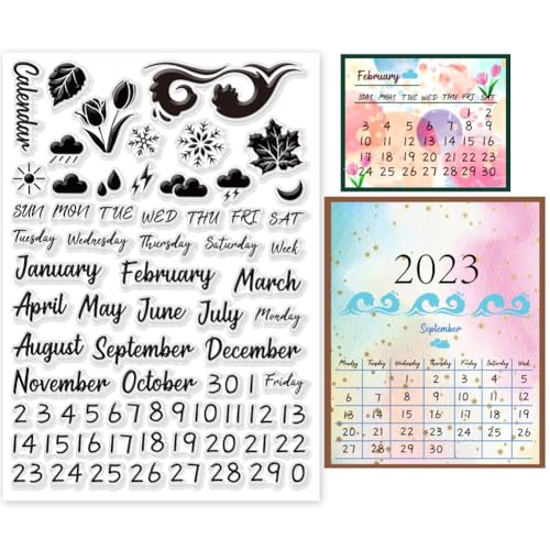 INFUNLY Datum Woche Monat Transparent Briefmarken Zum Karte Herstellung 11.7x8.3" Anzahl Silikon Briefmarken Blume Transparent Stempel A4 Größe Wetter Transparent Briefmarken Zum Diy Scrapbooking von INFUNLY