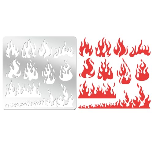 INFUNLY Flammen Metallschablone Zum Malen 6.14" Airbrush Feuerschablonen Feuerthema Edelstahlschablonen Airbrush Flammen Metallschablone Feuer Brennende Metallschablone Zum Zeichnen DIY Grußkarte von INFUNLY