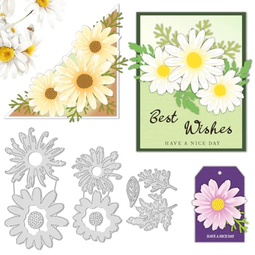 INFUNLY Gänseblümchen-Stanzformen für Kartenherstellung, Gänseblümchen, Metall-Stanzformen, Chrysanthemen, Schablonen für DIY, Scrapbooking, Album, dekorative Prägepapierbastelarbeiten, 3 Stück von INFUNLY
