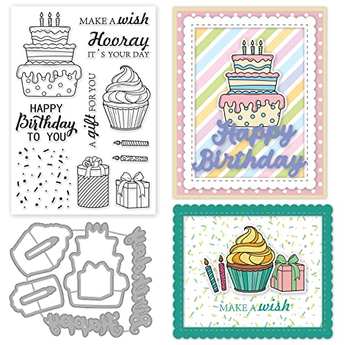 INFUNLY Happy Birthday Klare Stempel Und Stanzen Für Die Kartenherstellung DIY Metallstanzungen Kuchen Silic Stamp Weihnachten Thanksgiving Geschenke Für DIY Craft Scrapbooking Decor von INFUNLY