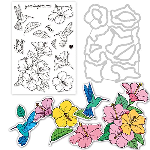 INFUNLY Hibiskus-Stanzformen, transparentes Stempel-Set, Blumen-Stanzformen, Silikonstempel, DIY-Prägung, 3D-Schablonenvorlage für Kartenherstellung, Dekoration und DIY Scrapbooking von INFUNLY