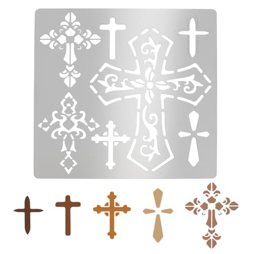 INFUNLY Kreuz Metall Schablone Zum Malen Kreuz Zeichenschablonen 6.15" Wiederverwendbare Edelstahl Schablonen Zum Malen Auf Holz Wand Home Decor Ostern St. Patricks Day-Grußkarte von INFUNLY