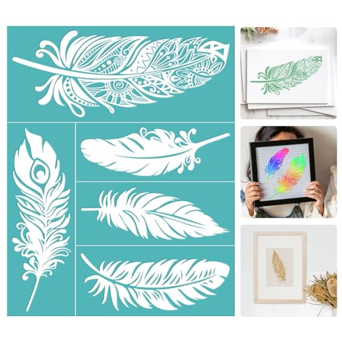 INFUNLY Mandala-Feder-Schablone 8.6x11" Feder Siebdruck-Schablonen Blatt Selbstklebende Siebdruck-Schablonen Netz-Klebeschablone Für Heimdekoration Farbe Auf Holz Stoff Wand Tasse Teller Glas Papier von INFUNLY