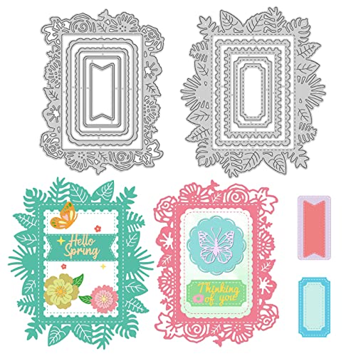 INFUNLY Nistrahmen gestanzt Spitze Blume Eage Metall gestanzt rechteckige Umrandungs-Stanzformen für Kartenherstellung DIY Scrapbooking Album dekorativ Prägepapierstanzen von INFUNLY