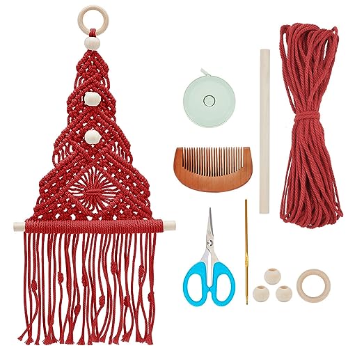 INFUNLY Rotes Weihnachtsbaum-Makramee-Set Winter-DIY-Makramee-Set Für Erwachsene Anfänger Weihnachtsbaum-Makramee-Starter-Set Halloween Heimdekoration Mit Anleitung (Evtl. Nicht In Deutscher Sprache) von INFUNLY