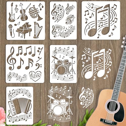 INFUNLY Schablonen für Musikinstrumente zum Malen, 30 x 30 cm, wiederverwendbare Musiknoten-Schablonen, 8,27 x 11,7 cm, Orchester-Schablone, Trommel, Klavier, Zeichenschablone für Holz, Leinwand von INFUNLY