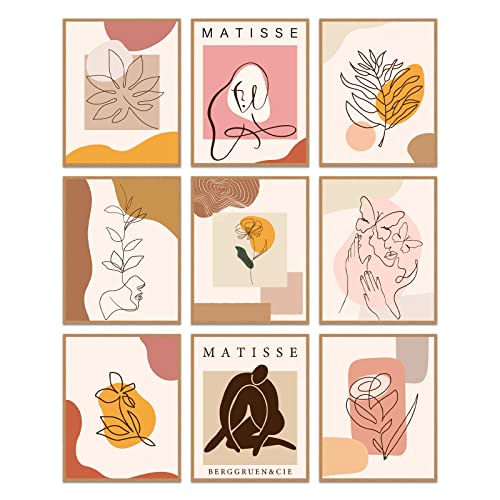 INFUNLY Set von 9 Matisse Poster Wandkunst Druck Boho abstrakte Linie Malerei für Wohnzimmer 8x10 UNFRAMED Pflanzen Frauen Minimalistische Wandkunst Dekor für Teen Mädchen Schlafzimmer Schlafsaal von INFUNLY