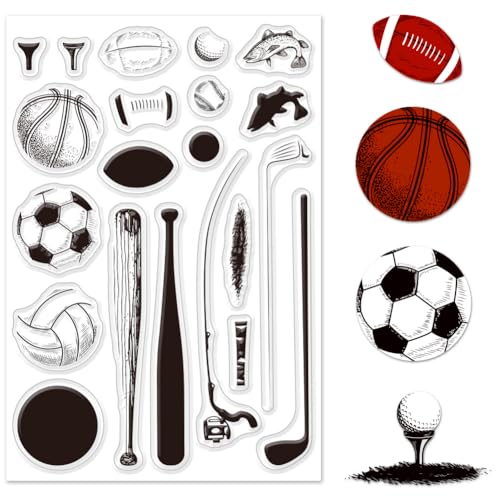 INFUNLY Sport Transparent Briefmarken Geschichtet Baseball Silikon Stempel Zum Karte Herstellung 6.3x4.3" Fisch Gummi Transparent Stempel Fußball Transparent Stempel Zum Diy Scrapbooking von INFUNLY