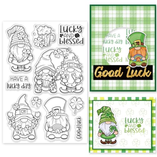 INFUNLY St. Patrick Day Gnome-Stempel Für Die Kartenherstellung Bierbecher Kleeblatt Silikon Klare Stempel Wort-Gummistempel Regenbogen-Blume Transparente Stempel Für DIY Scrapbooking Fotoalbum Dekor von INFUNLY