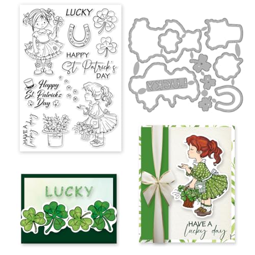 INFUNLY St. Stempel Und Stanzformen Zum Thema „Patrick'S Day“ Für Die Kartenherstellung Glücksklee-Stempel Und Stanzformen Hutwort Durchsichtige Stempel Und Metallstanzformen Für DIY-Scrapbooking von INFUNLY