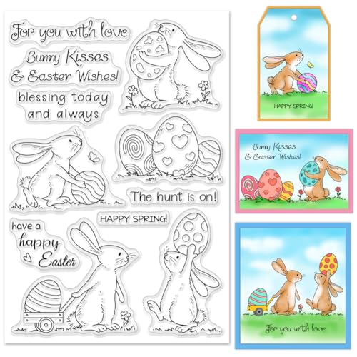 INFUNLY Transparenter Osterhasen-Stempel Wiederverwendbar Transparente Ei-Stempel Für Scrapbooking Fröhliche Ostern-Gummistempel Blumen-Schmetterlings-Wörter Silikonstempel Für Ostern von INFUNLY