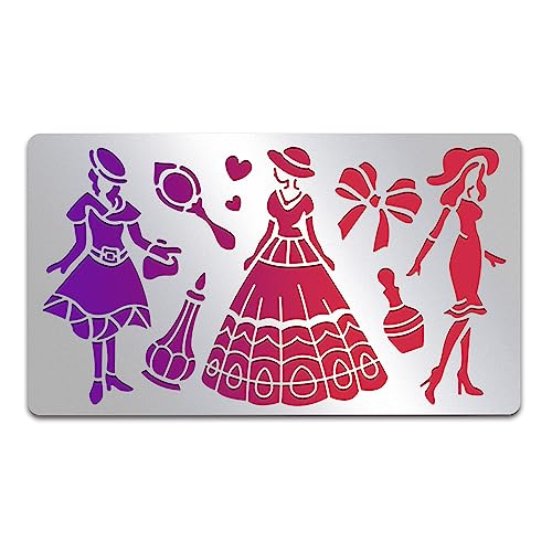 INFUNLY Wandfarben-Schablonen 4 x 7" Edelstahl-Malschablonen-Set Wiederverwendbare Frauen-Themen-Schablonen Zum Malen von Frauen Malschablone Schleife Knoten Elegante Dame Spiegel-Schablone von INFUNLY