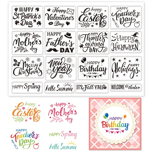 INFUNLY Word Clear Stamp Für Die Kartenherstellung Happy Birthday Gummistempel Frohe Ostern Transparente Silikonstempel Feiertagssegen Worte Clear Stamp Für DIY Scrap-Booking Fotoalbum Papier von INFUNLY