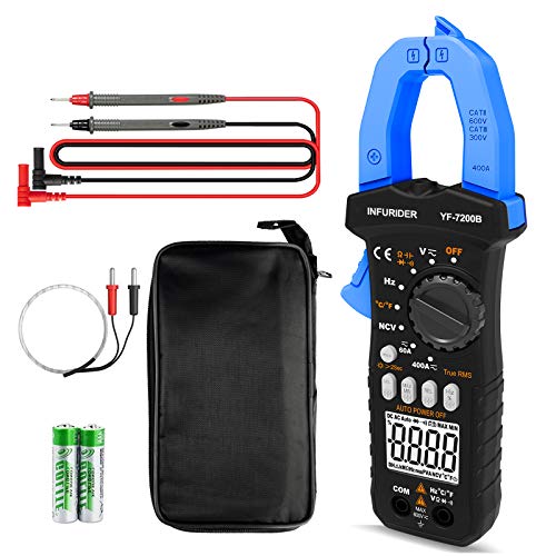 Clamp Meter Zangenmultimeter, INFURIDER YF-7200B TRMS Auto-Ranging Strommesszange Zangenmessgerät für AC DC Spannung & Strom, Ohm, Kapazität, Diode, Durchgangsprüfer und NCV von INFURIDER