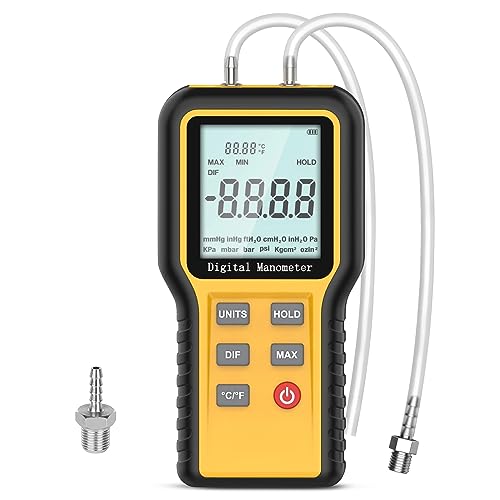 Differenzdruckmanometer，Digitales Manometer Tester HVAC, Auto-Off Gasdrucktester, Tragbares Luftdruckmessgerät mit LCD-Hintergrundbeleuchtung, 12 optionale Einheiten von INFURIDER